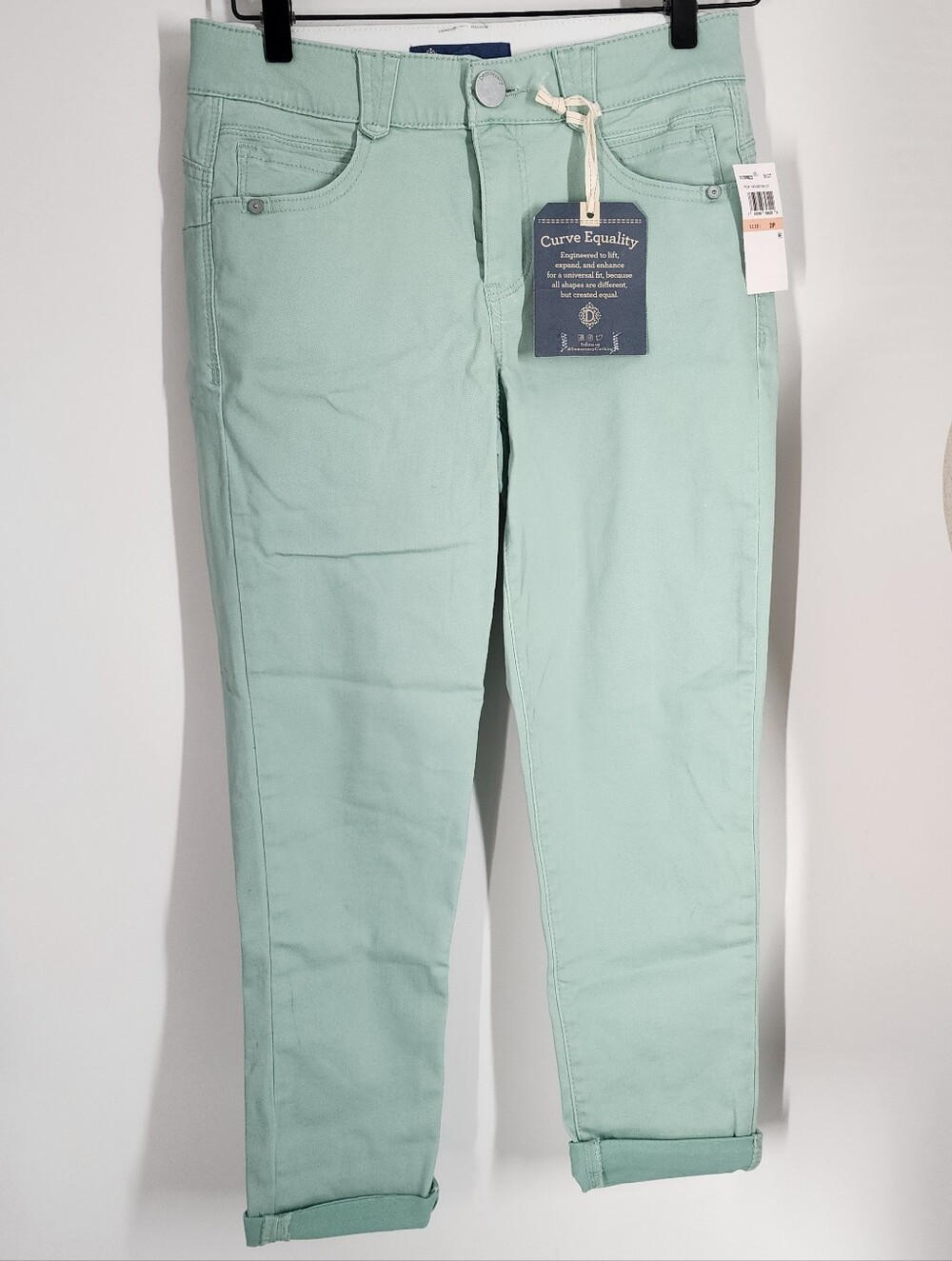 NEW Democracy Ab Solution Size 2P Slimming Jeans Green Ankle Skimmer Pant Petite